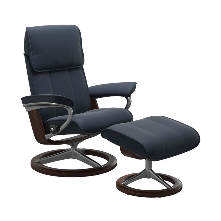 Stressless Admiral Signature Chair & Ottoman Living Room Ekornes Large Paloma Oxford Blue Brown