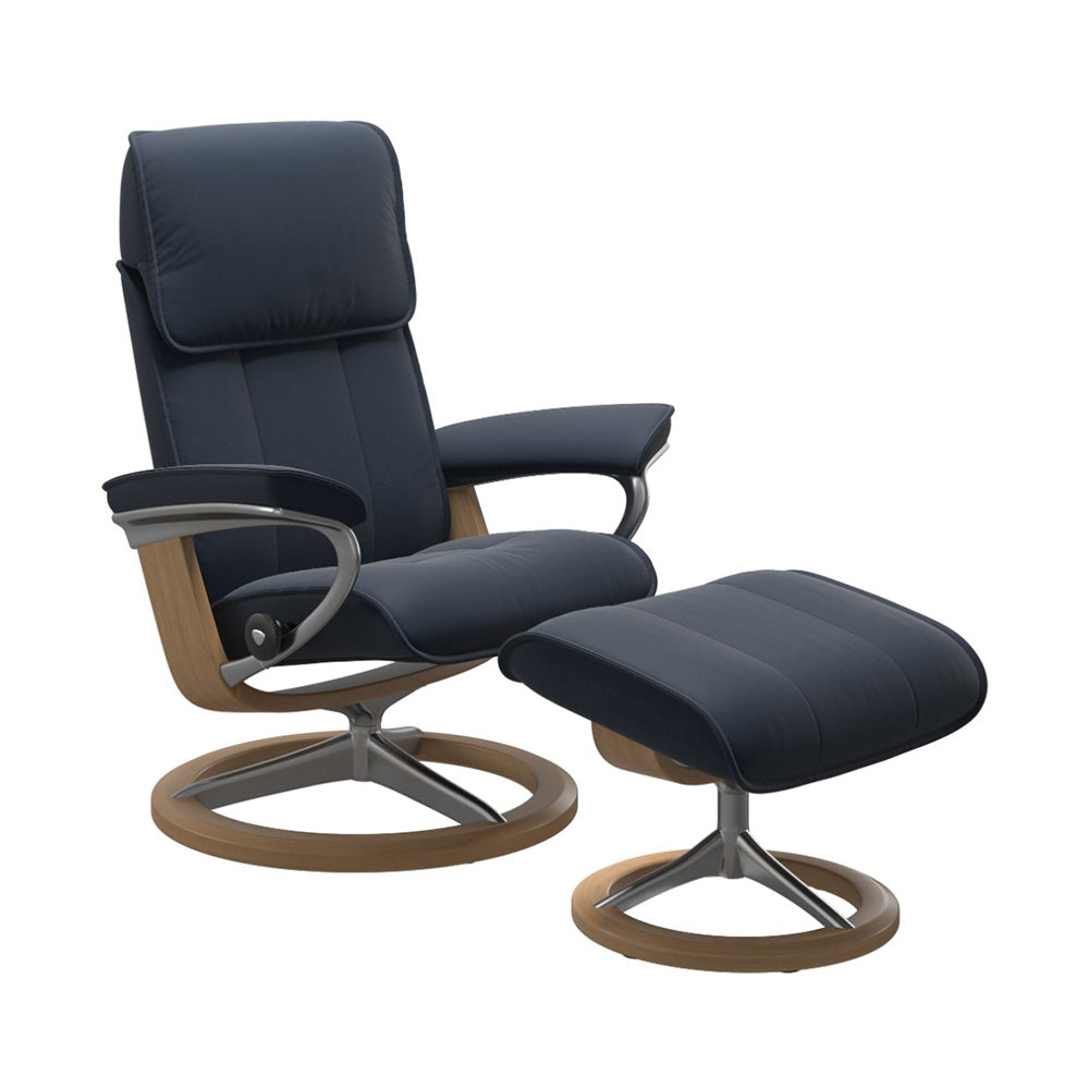 Stressless Admiral Signature Chair & Ottoman Living Room Ekornes Large Paloma Oxford Blue Oak