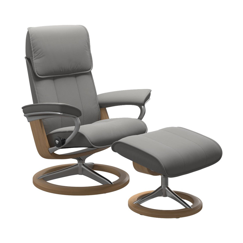 Stressless Admiral Signature Chair & Ottoman Living Room Ekornes Large Paloma Silver Grey Oak