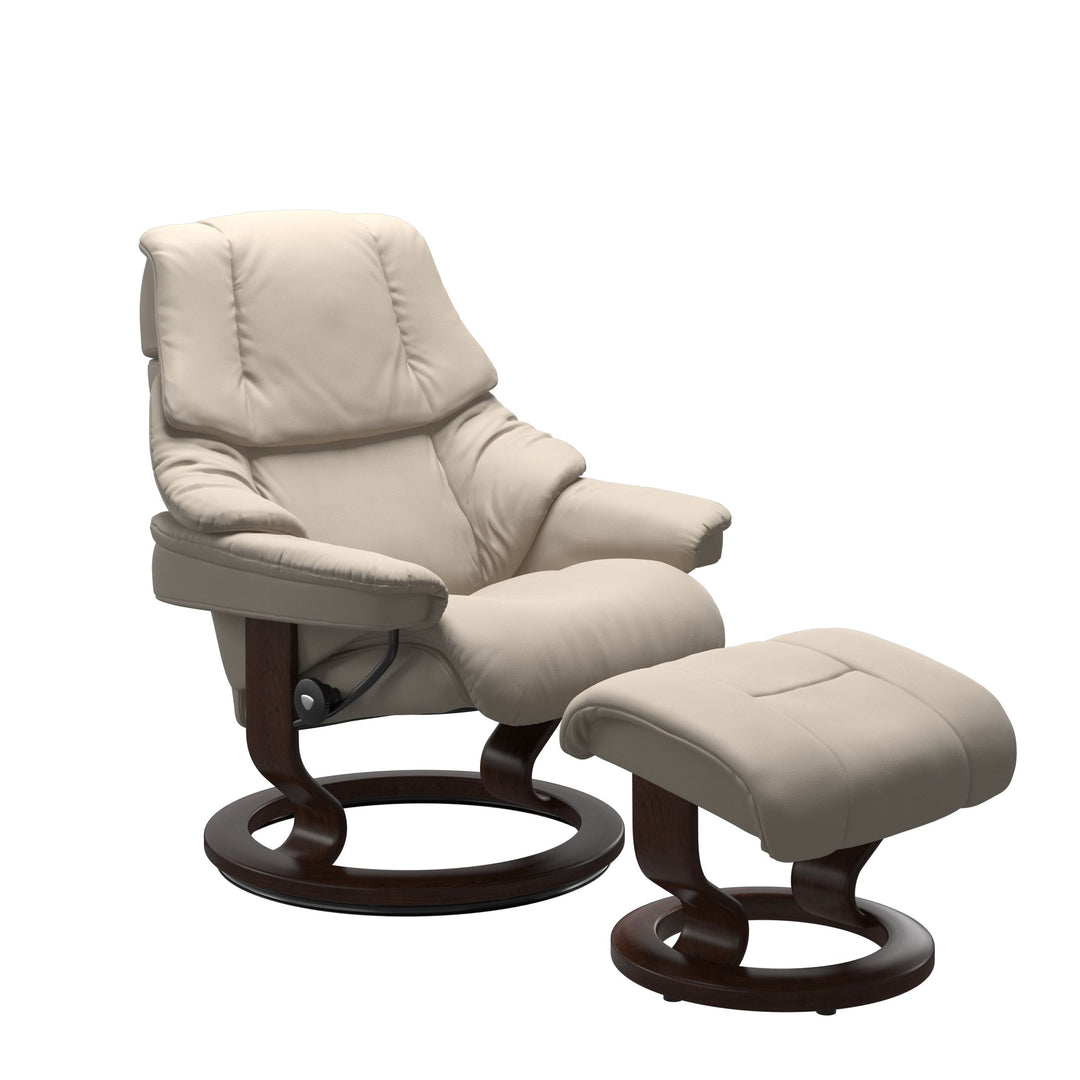 Stressless Reno Classic Chair & Ottoman Living Room Ekornes Small Paloma Fog Brown Finish