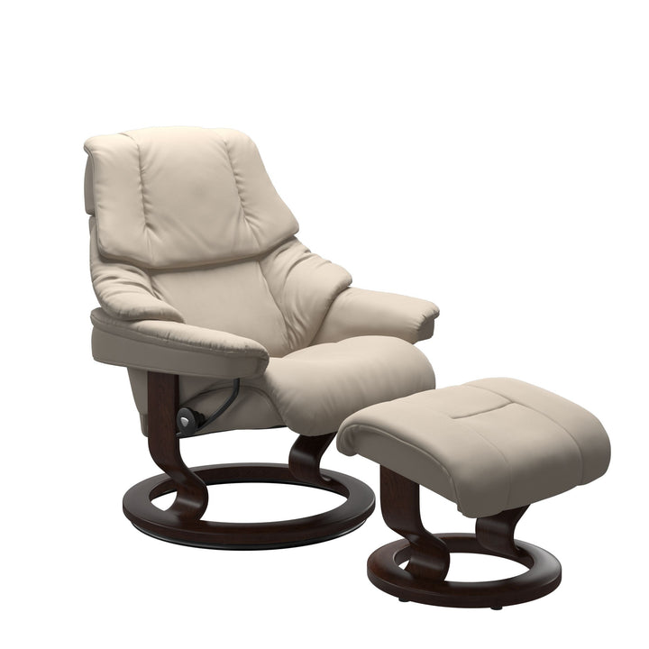 Stressless Reno Classic Chair & Ottoman Living Room Ekornes Small Paloma Fog Brown Finish