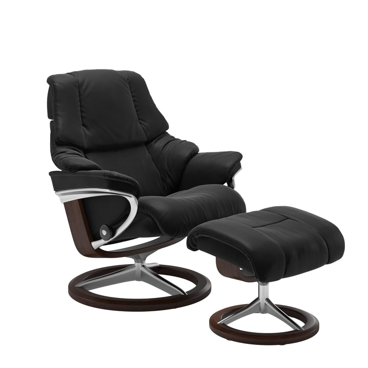 Stressless Reno Signature Chair & Ottoman Living Room Ekornes Small Paloma Black Brown Stain