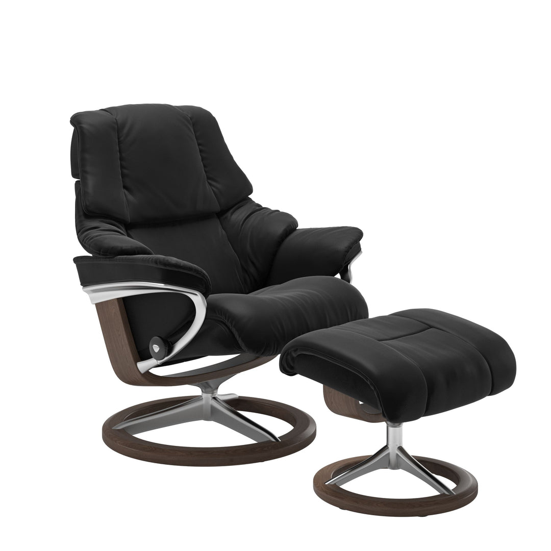 Stressless Reno Signature Chair & Ottoman Living Room Ekornes Small Paloma Black Walnut Stain