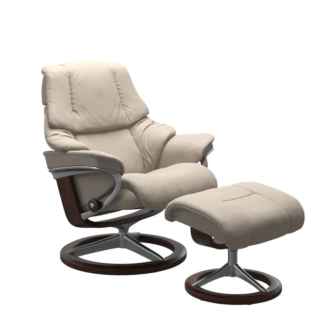 Stressless Reno Signature Chair & Ottoman Living Room Ekornes Small Paloma Fog Brown Stain