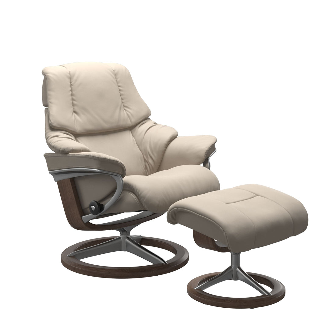 Stressless Reno Signature Chair & Ottoman Living Room Ekornes Small Paloma Fog Walnut Stain
