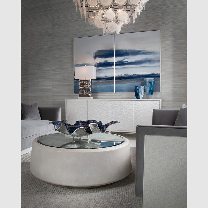 Looking Glass Cocktail Table and Crescent Snow Credenza from John-Richard