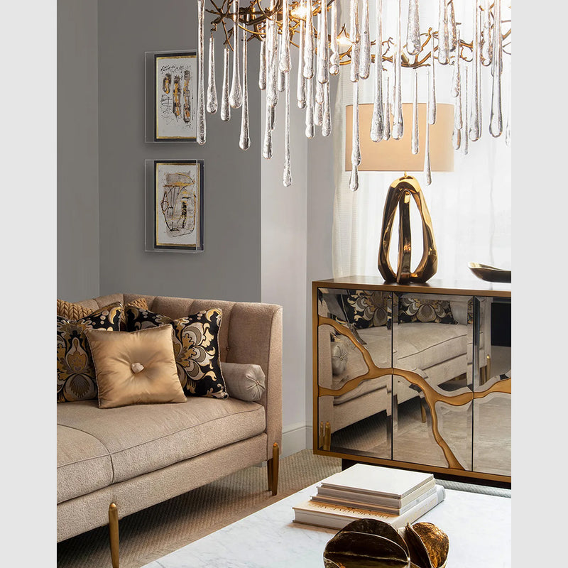 Ravine Credenza and Teardrop Chandelier from John-Richard
