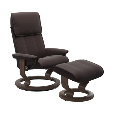 Stressless Admiral Classic Chair & Ottoman Living Room Ekornes Medium Paloma Chocolate Walnut Stain