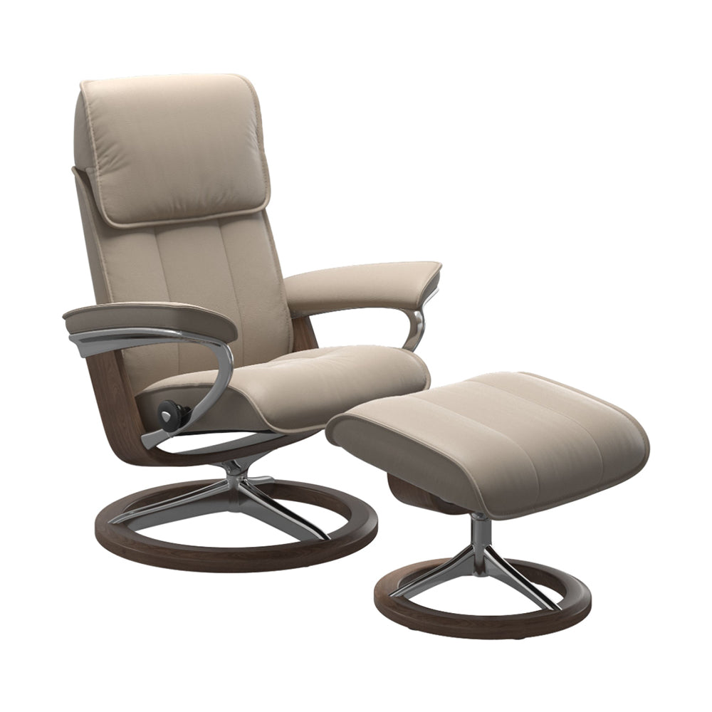 Stressless Admiral Signature Chair & Ottoman Living Room Ekornes Large Paloma Mushroom Walnut