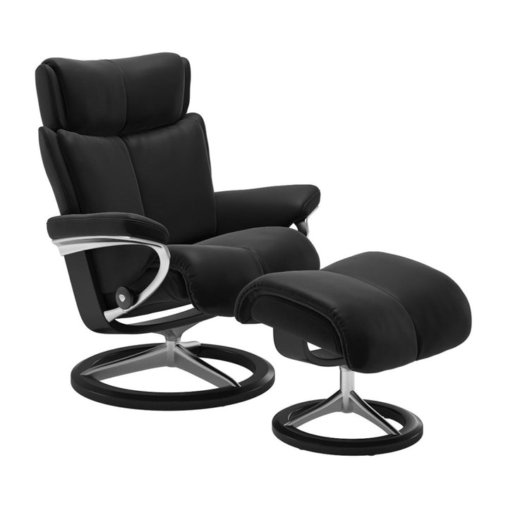 Stressless Magic Signature Chair & Ottoman Living Room Ekornes Large Paloma Black Black