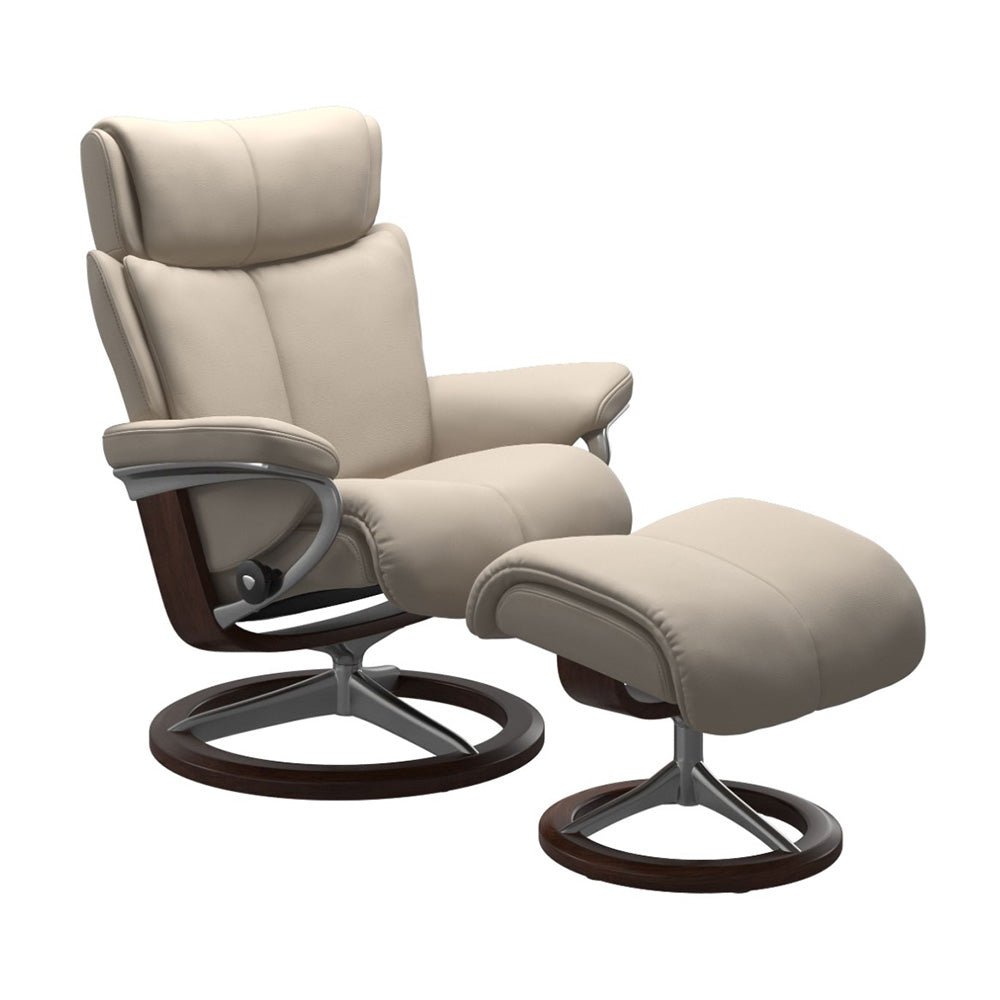 Stressless Magic Signature Chair & Ottoman Living Room Ekornes Large Paloma Fog Brown