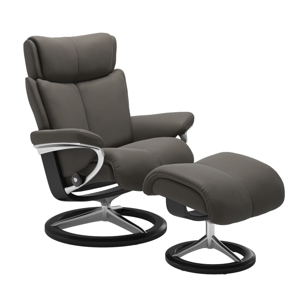 Stressless Magic Signature Chair & Ottoman Living Room Ekornes Large Paloma Metal Grey Black