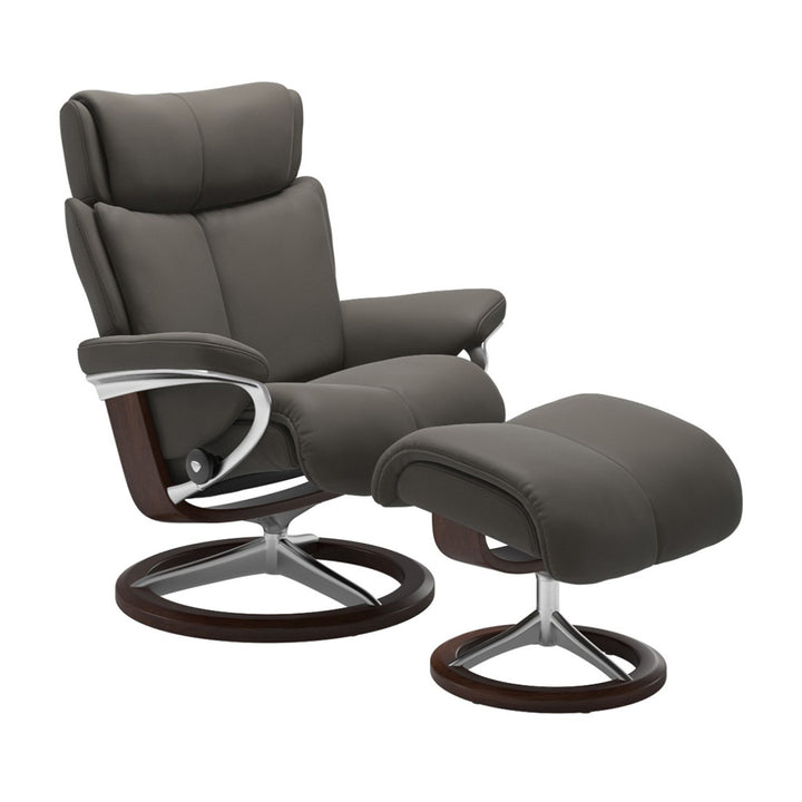 Stressless Magic Signature Chair & Ottoman Living Room Ekornes Large Paloma Metal Grey Brown