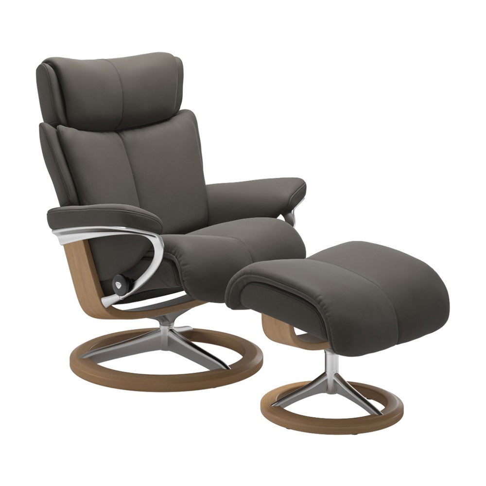 Stressless Magic Signature Chair & Ottoman Living Room Ekornes Large Paloma Metal Grey Oak