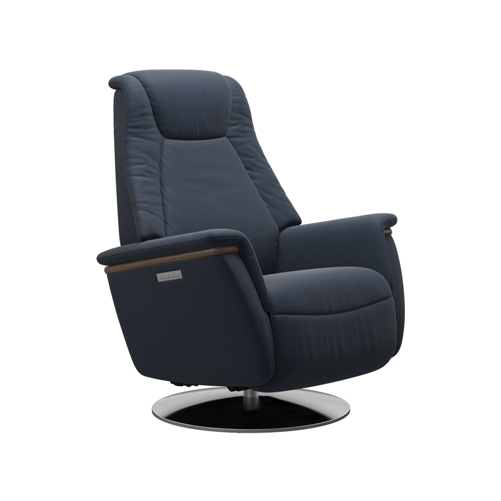 Stressless Max Power Recliner, Steel Base Living Room Ekornes Large Paloma Oxford Blue Walnut