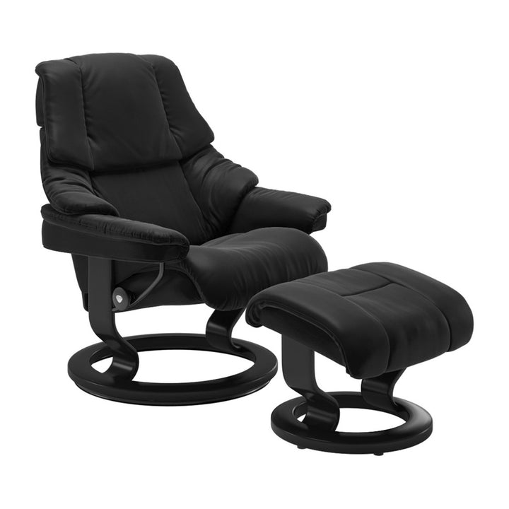 Stressless Reno Classic Chair & Ottoman Living Room Ekornes Large Paloma Black Black