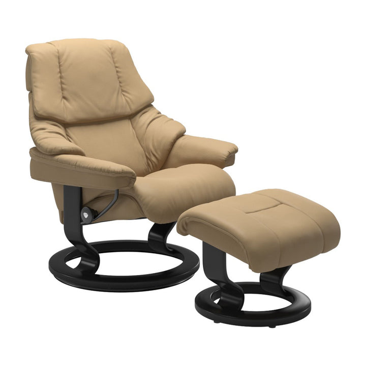 Stressless Reno Classic Chair & Ottoman Living Room Ekornes Large Paloma Sand Black