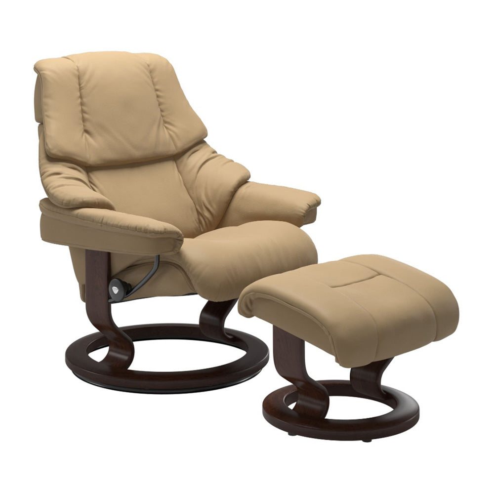 Stressless Reno Classic Chair & Ottoman Living Room Ekornes Large Paloma Sand Brown