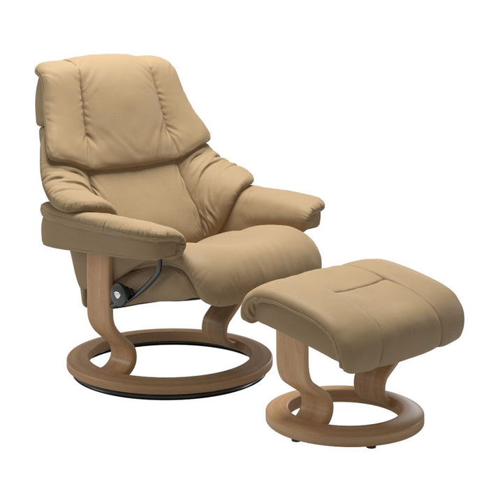 Stressless Reno Classic Chair & Ottoman Living Room Ekornes Large Paloma Sand Oak