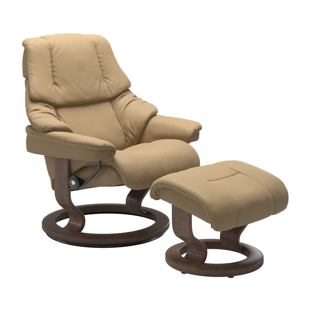 Stressless Reno Classic Chair & Ottoman Living Room Ekornes Large Paloma Sand Walnut