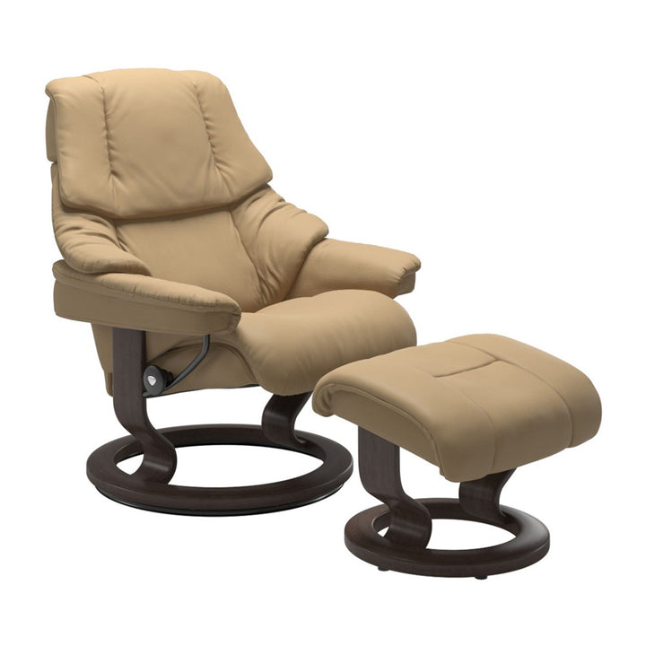 Stressless Reno Classic Chair & Ottoman Living Room Ekornes Large Paloma Sand Wenge