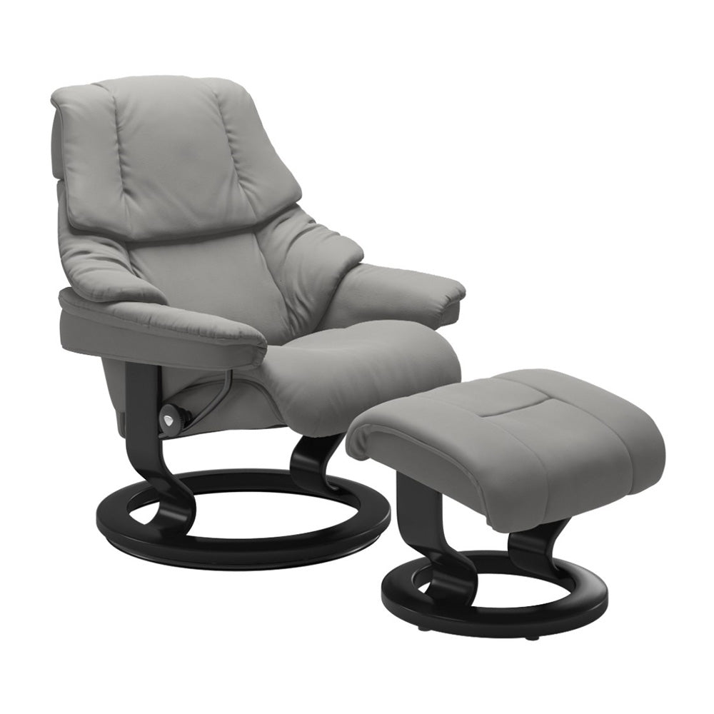 Stressless Reno Classic Chair & Ottoman Living Room Ekornes Large Paloma Silver Grey Black