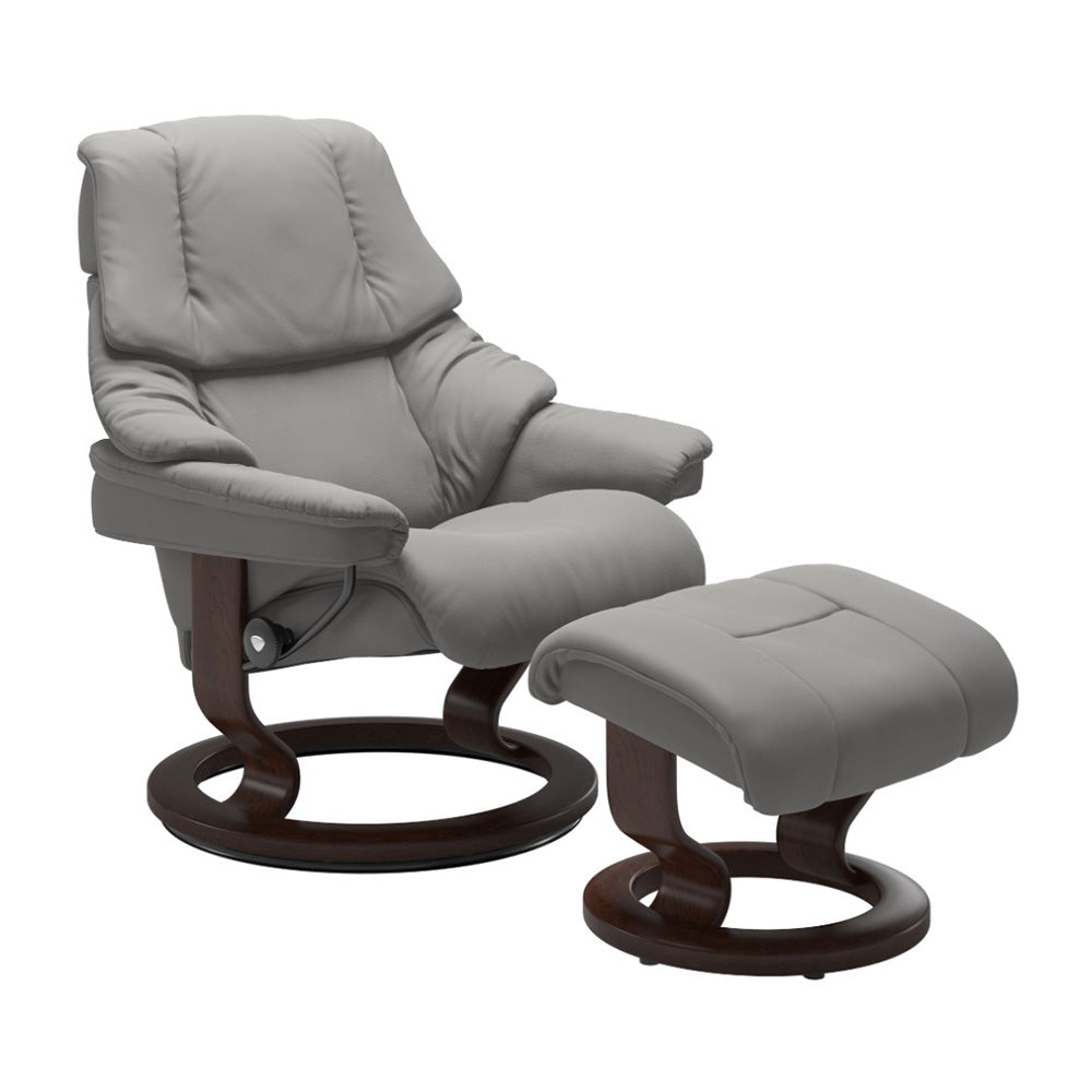 Stressless Reno Classic Chair & Ottoman Living Room Ekornes Large Paloma Silver Grey Brown