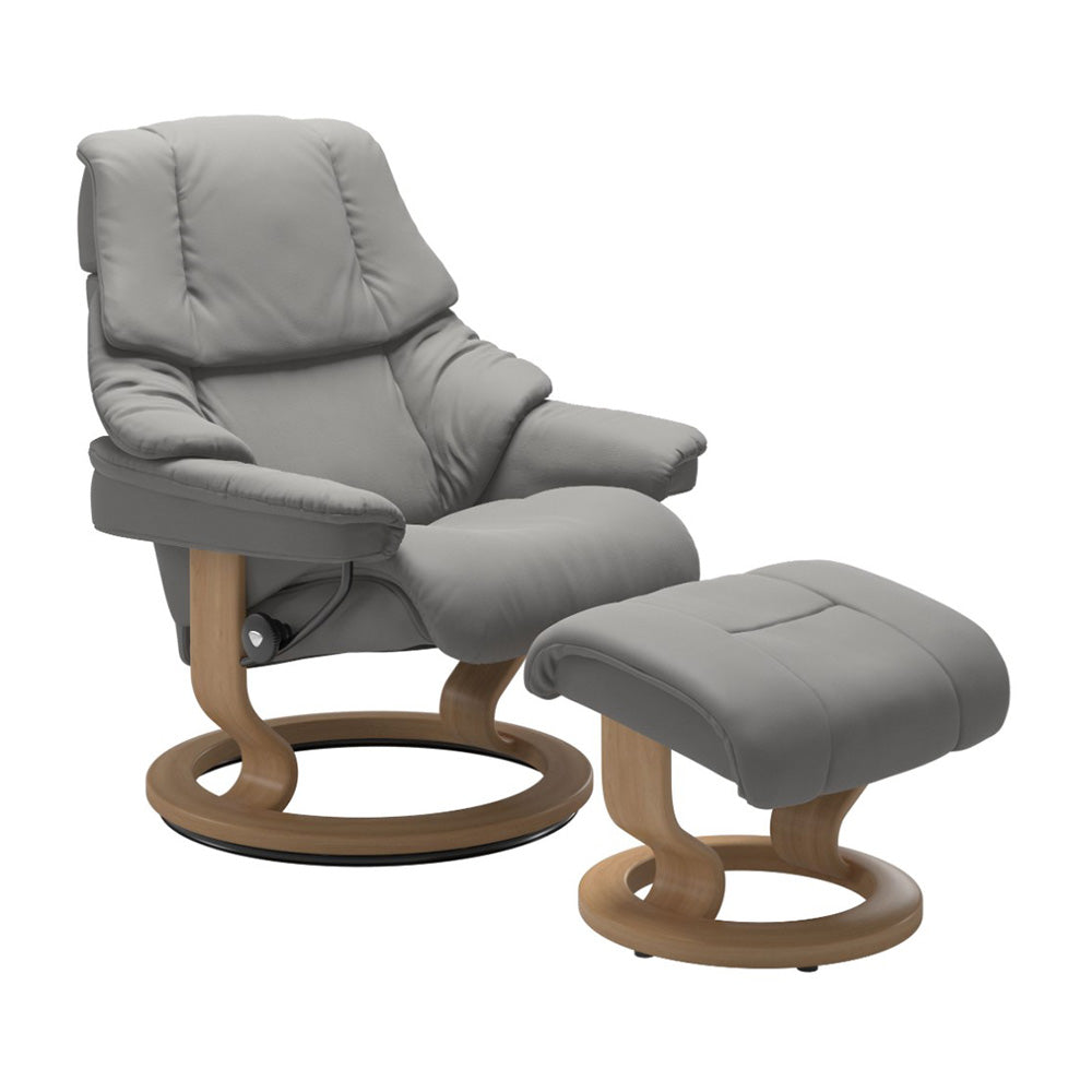 Stressless Reno Classic Chair & Ottoman Living Room Ekornes Large Paloma Silver Grey Oak