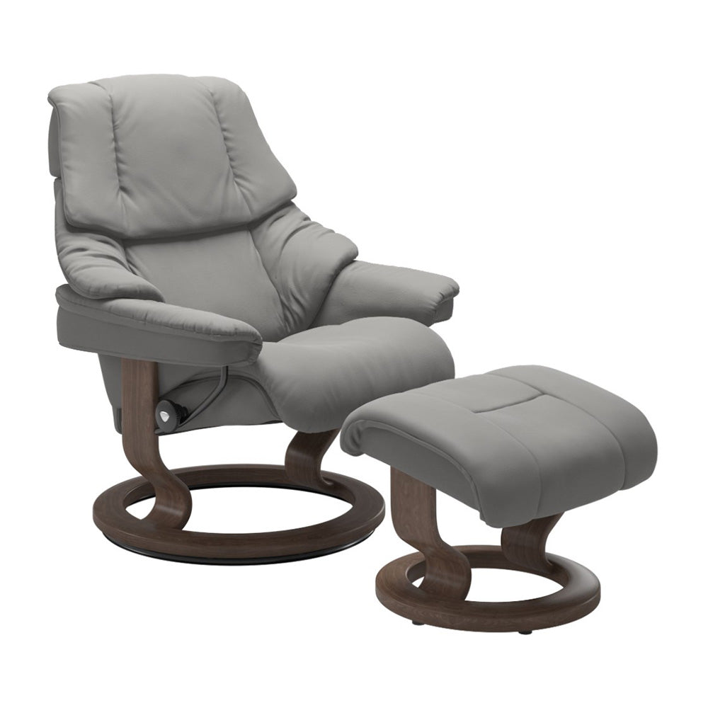 Stressless Reno Classic Chair & Ottoman Living Room Ekornes Large Paloma Silver Grey Walnut