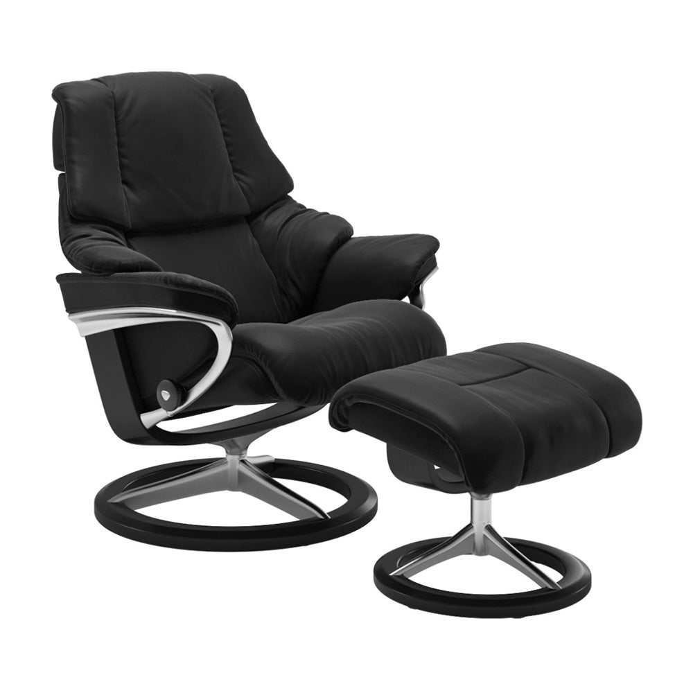 Stressless Reno Signature Chair & Ottoman Living Room Ekornes Large Paloma Black Black