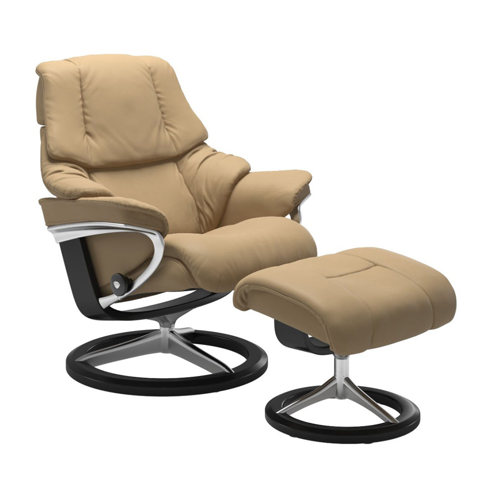 Stressless Reno Signature Chair & Ottoman Living Room Ekornes Large Paloma Sand Black