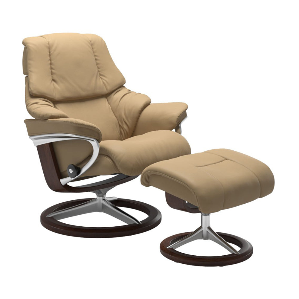 Stressless Reno Signature Chair & Ottoman Living Room Ekornes Large Paloma Sand Brown