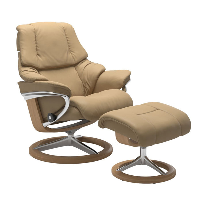 Stressless Reno Signature Chair & Ottoman Living Room Ekornes Large Paloma Sand Oak