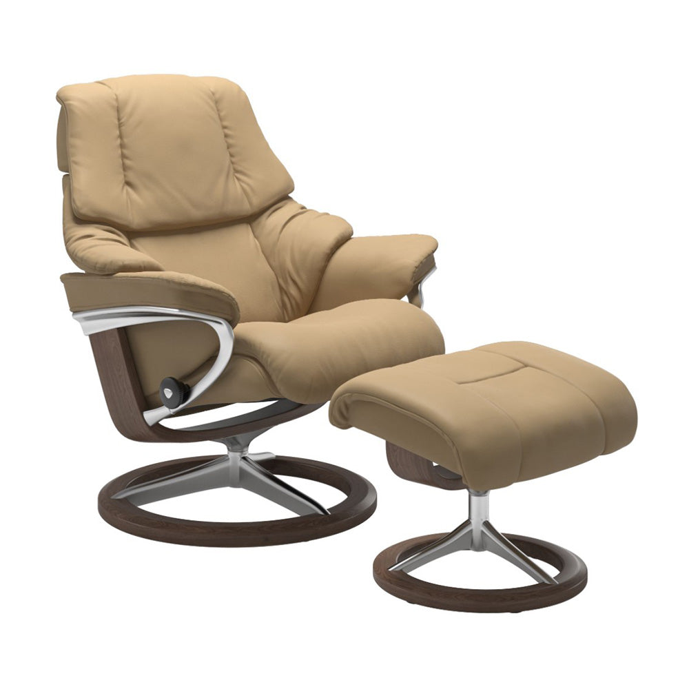 Stressless Reno Signature Chair & Ottoman Living Room Ekornes Large Paloma Sand Walnut