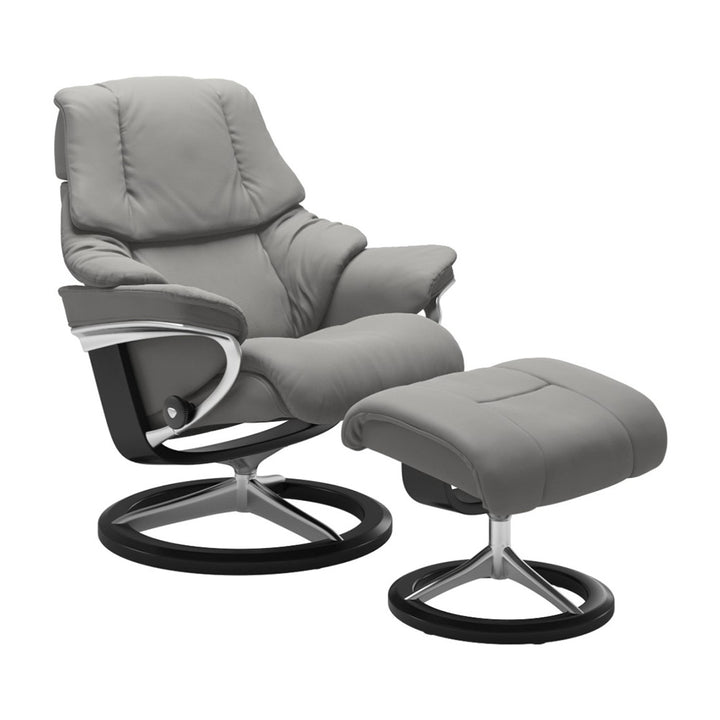 Stressless Reno Signature Chair & Ottoman Living Room Ekornes Large Paloma Silver Grey Black