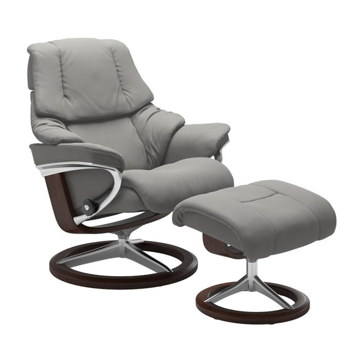 Stressless Reno Signature Chair & Ottoman Living Room Ekornes Large Paloma Silver Grey Brown