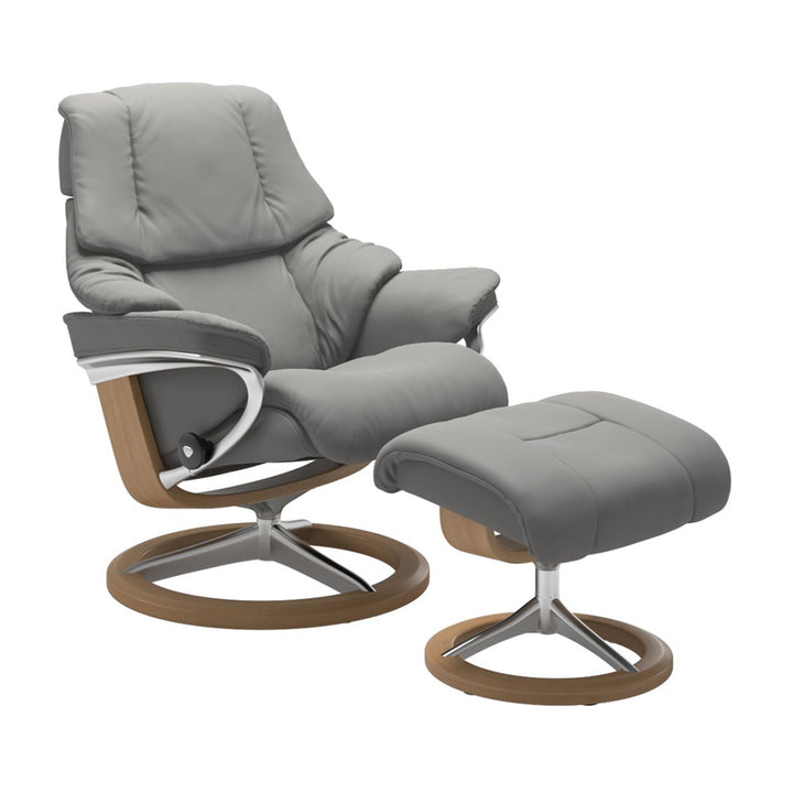 Stressless Reno Signature Chair & Ottoman Living Room Ekornes Large Paloma Silver Grey Oak