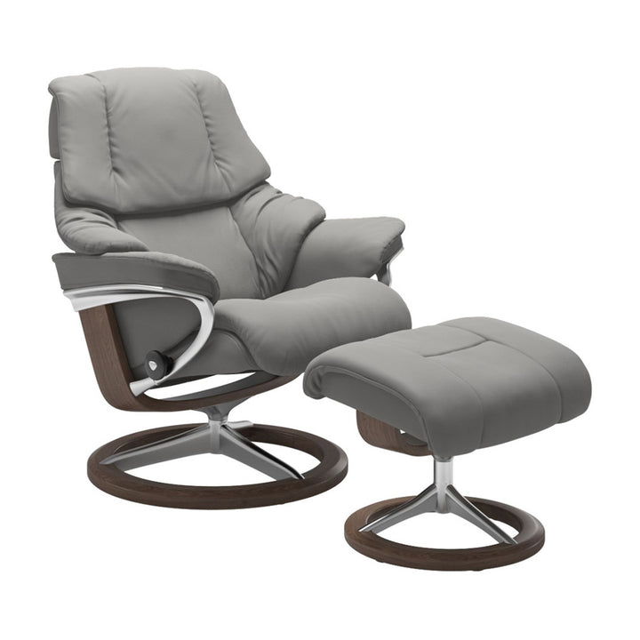 Stressless Reno Signature Chair & Ottoman Living Room Ekornes Large Paloma Silver Grey Walnut