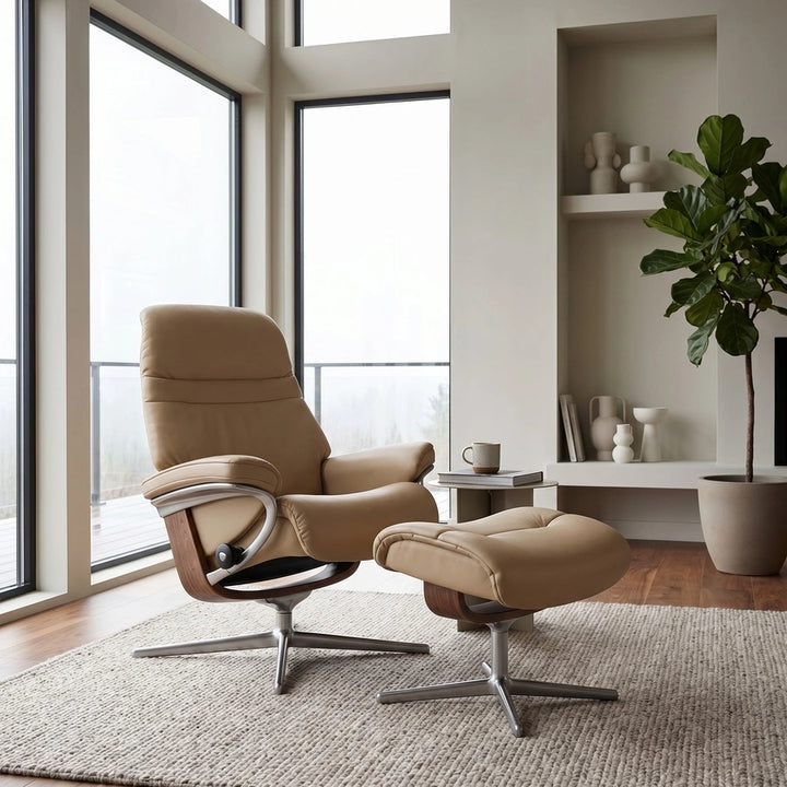 Stressless Sunrise Medium Cross Base Chair & Ottoman Living Room Ekornes