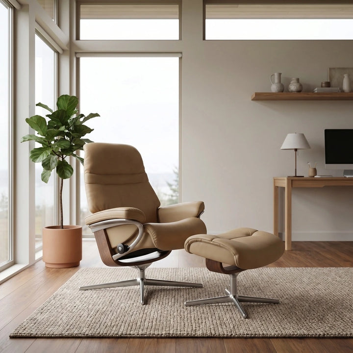 Stressless Sunrise Medium Cross Base Chair & Ottoman Living Room Ekornes