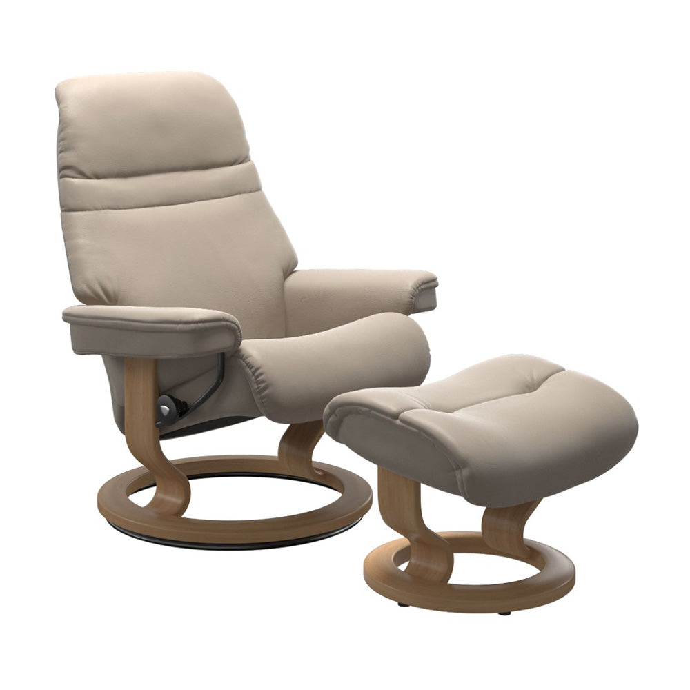 Stressless Sunrise Classic Chair & Ottoman Living Room Ekornes Large Paloma Mushroom Oak