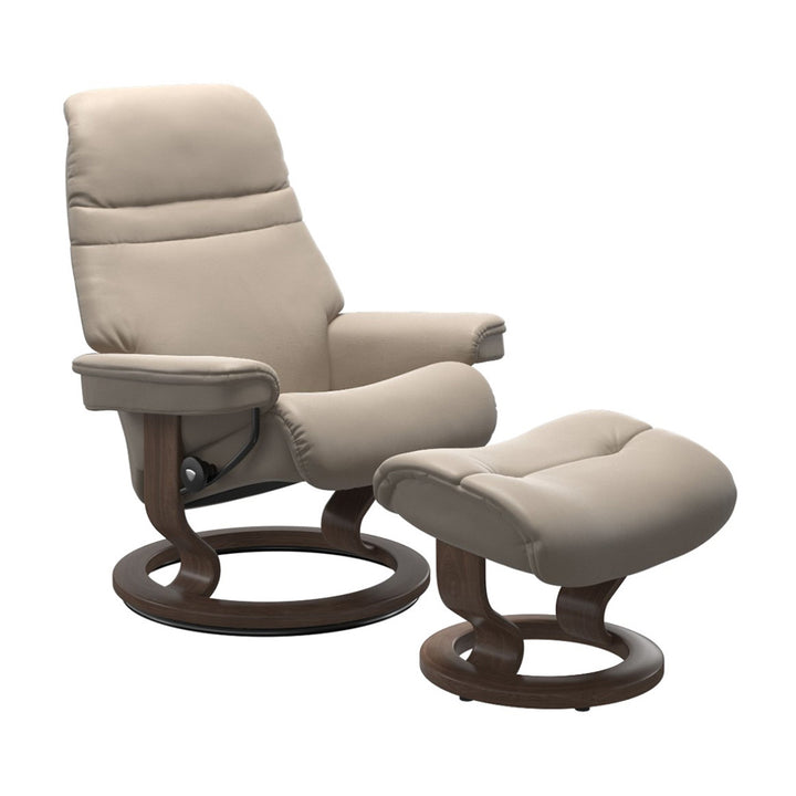 Stressless Sunrise Classic Chair & Ottoman Living Room Ekornes Large Paloma Mushroom Walnut