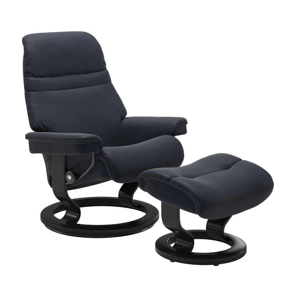 Stressless Sunrise Classic Chair & Ottoman Living Room Ekornes Large Paloma Shadow Blue Black