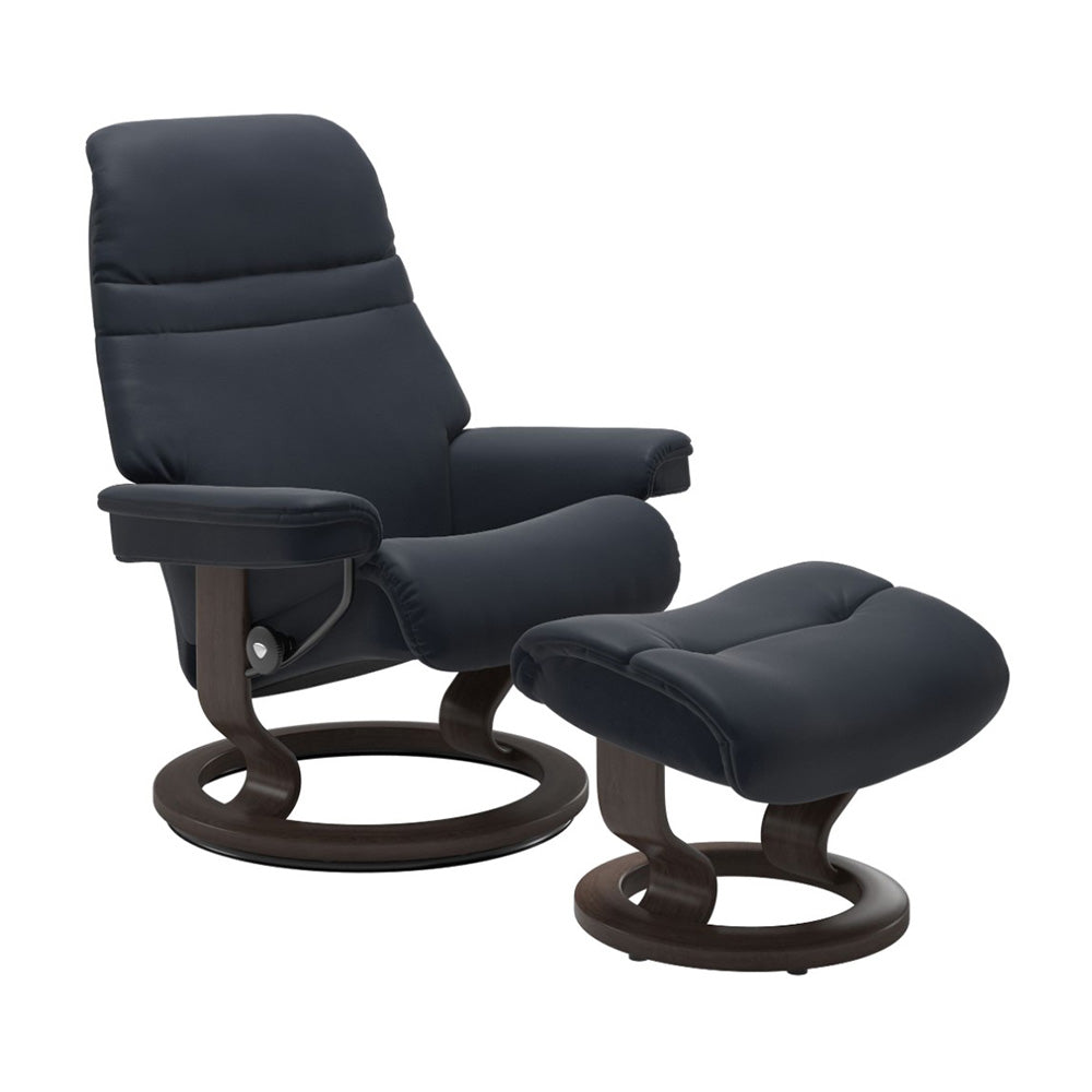 Stressless Sunrise Classic Chair & Ottoman Living Room Ekornes Large Paloma Shadow Blue Wenge