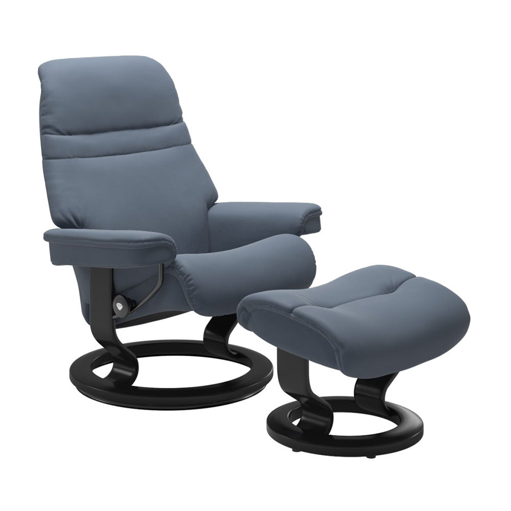 Stressless Sunrise Classic Chair & Ottoman Living Room Ekornes Large Paloma Sparrow Blue Black