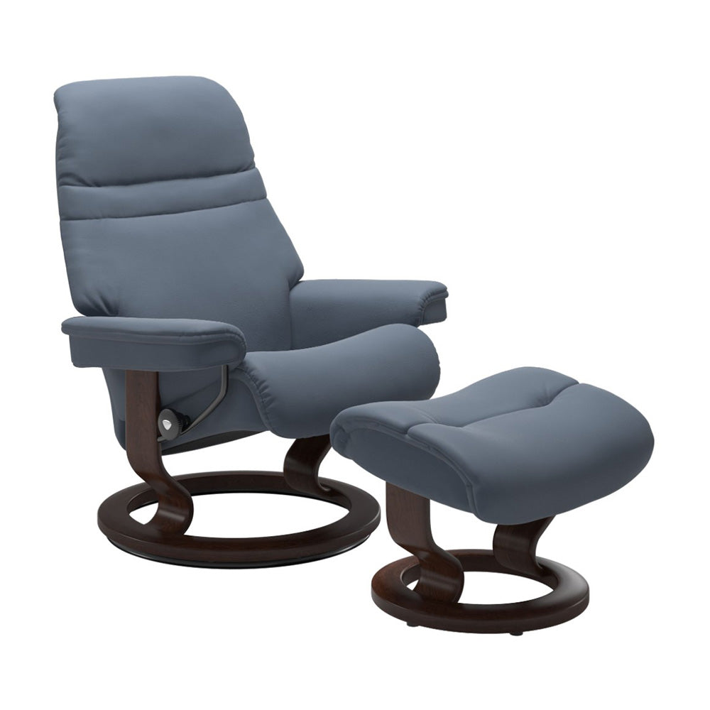 Stressless Sunrise Classic Chair & Ottoman Living Room Ekornes Large Paloma Sparrow Blue Brown