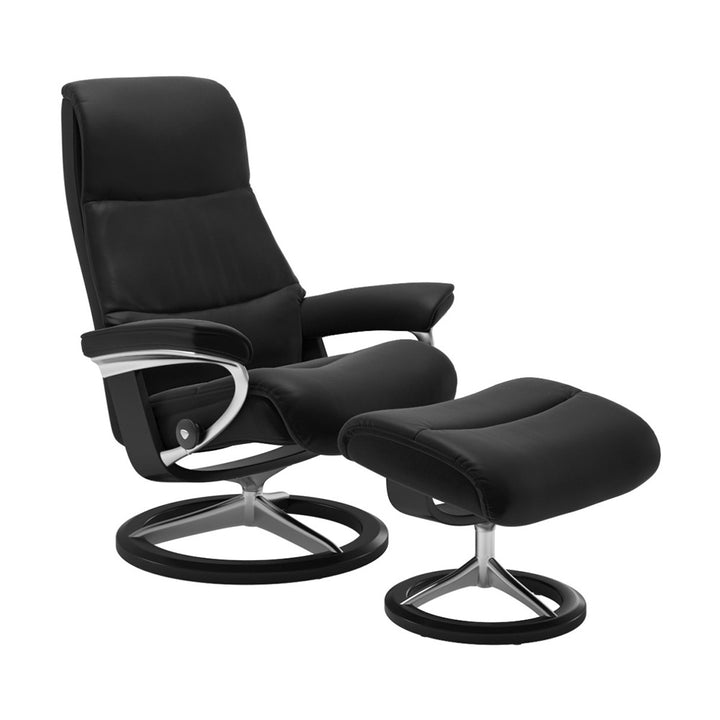 Stressless View Signature Chair & Ottoman Living Room Ekornes Large Paloma Black Black