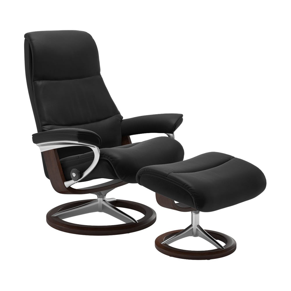 Stressless View Signature Chair & Ottoman Living Room Ekornes Large Paloma Black Brown