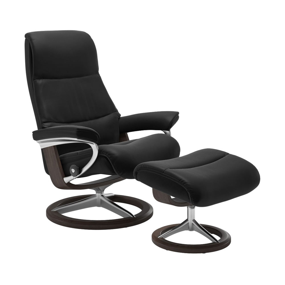 Stressless View Signature Chair & Ottoman Living Room Ekornes Large Paloma Black Wenge