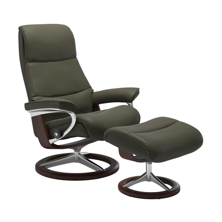 Stressless View Signature Chair & Ottoman Living Room Ekornes Large Paloma Dark Olive Brown